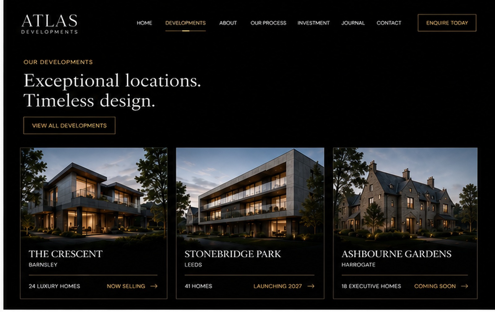 Atlas Developments concept — Developments screen