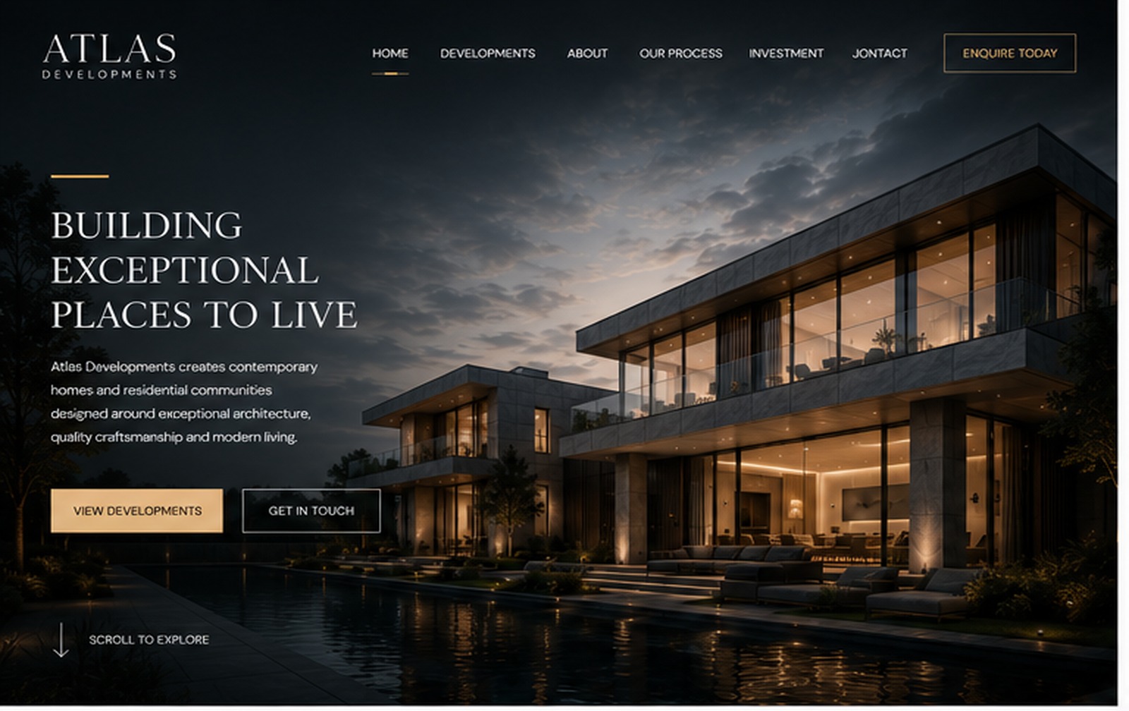 Atlas Developments concept — Home screen