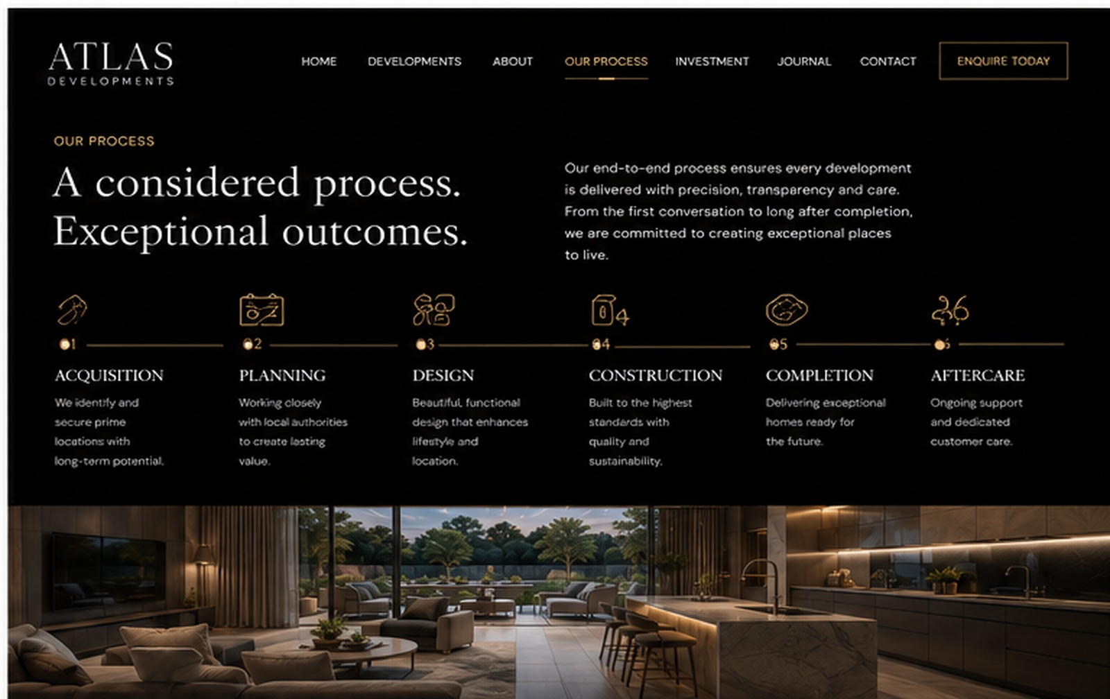 Atlas Developments concept — Our Process screen