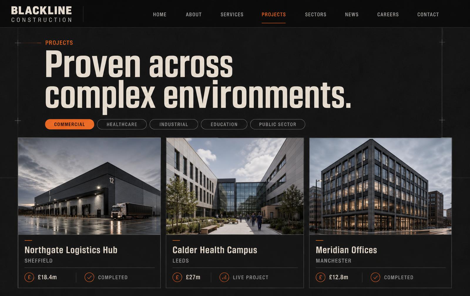 Blackline Construction concept — Projects screen